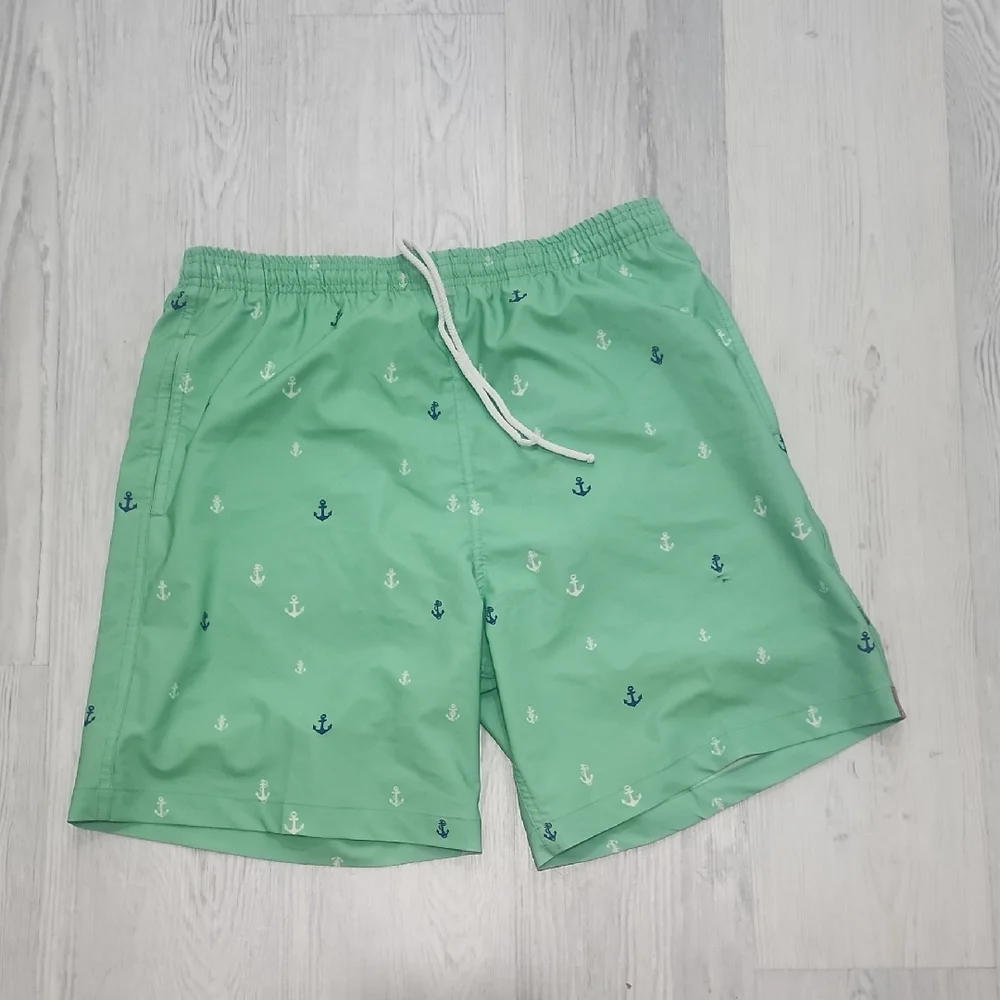 90's Made In USA Weekender Brand Mint Anchor Print Swim Trunks‎